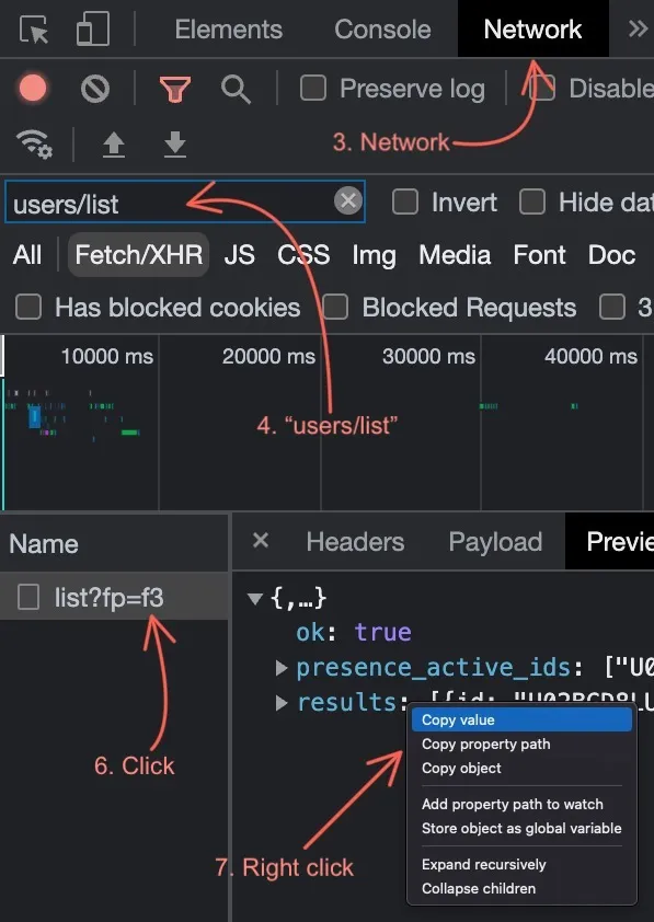 Slack user list guide